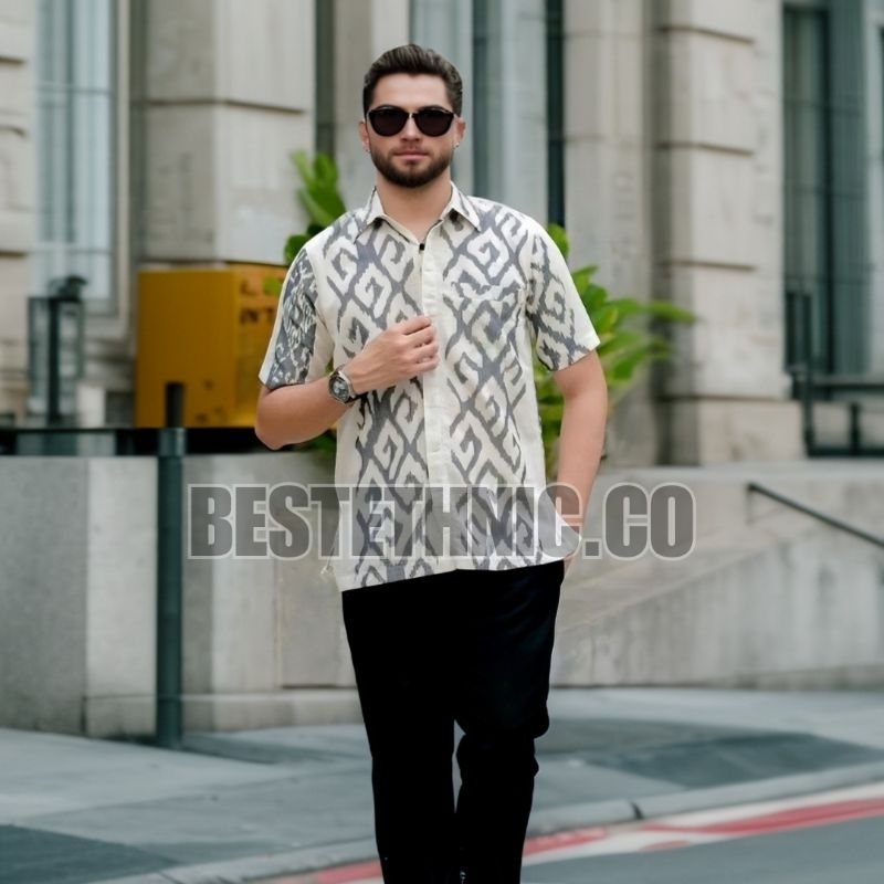 READY STOCK BAJU KEMEJA HEM TENUN LENGAN PENDEK KEKINIAN - BAJU TENUN PRIA LENGAN PENDEK - ATASAN KE