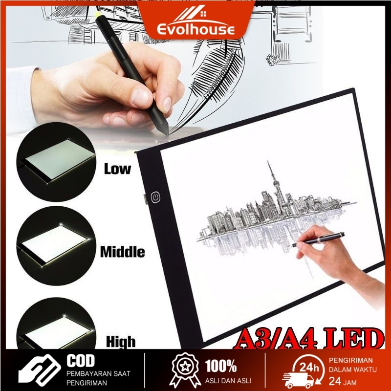 【COD】A2/A3/A4/A5 LED Drawing Tracing Board Stensil Board LED Light Pad Papan Jiplak Gambar