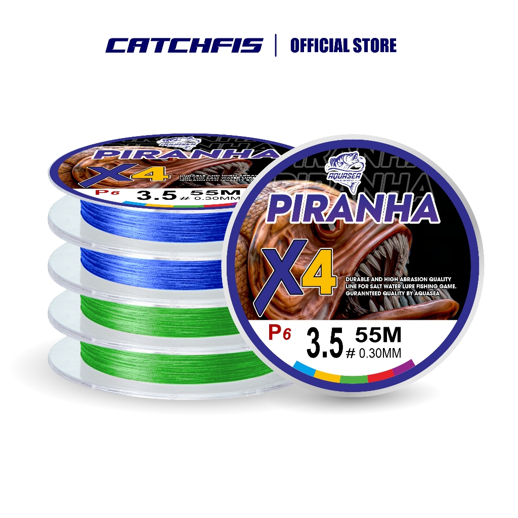 Catchfis - Senar Pancing PE X4 Piranha 55m Warna Biru & Hijau Jepang Senar Pancing P6 Super Kuat & T