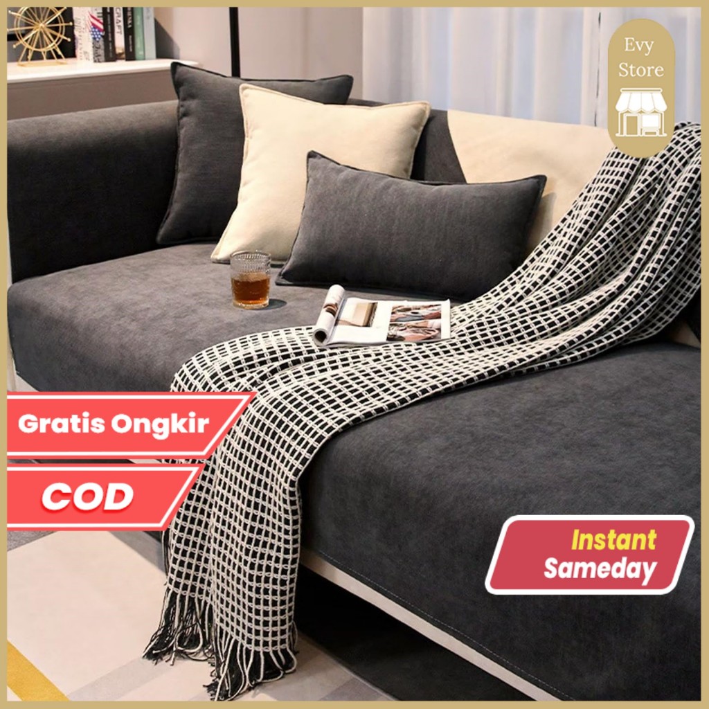 Evy Store Sarung Sofa Cover Ruang Tamu Alas Sofa Sudut Minimalis Multi-ukuran 1 2 3 4 L seater