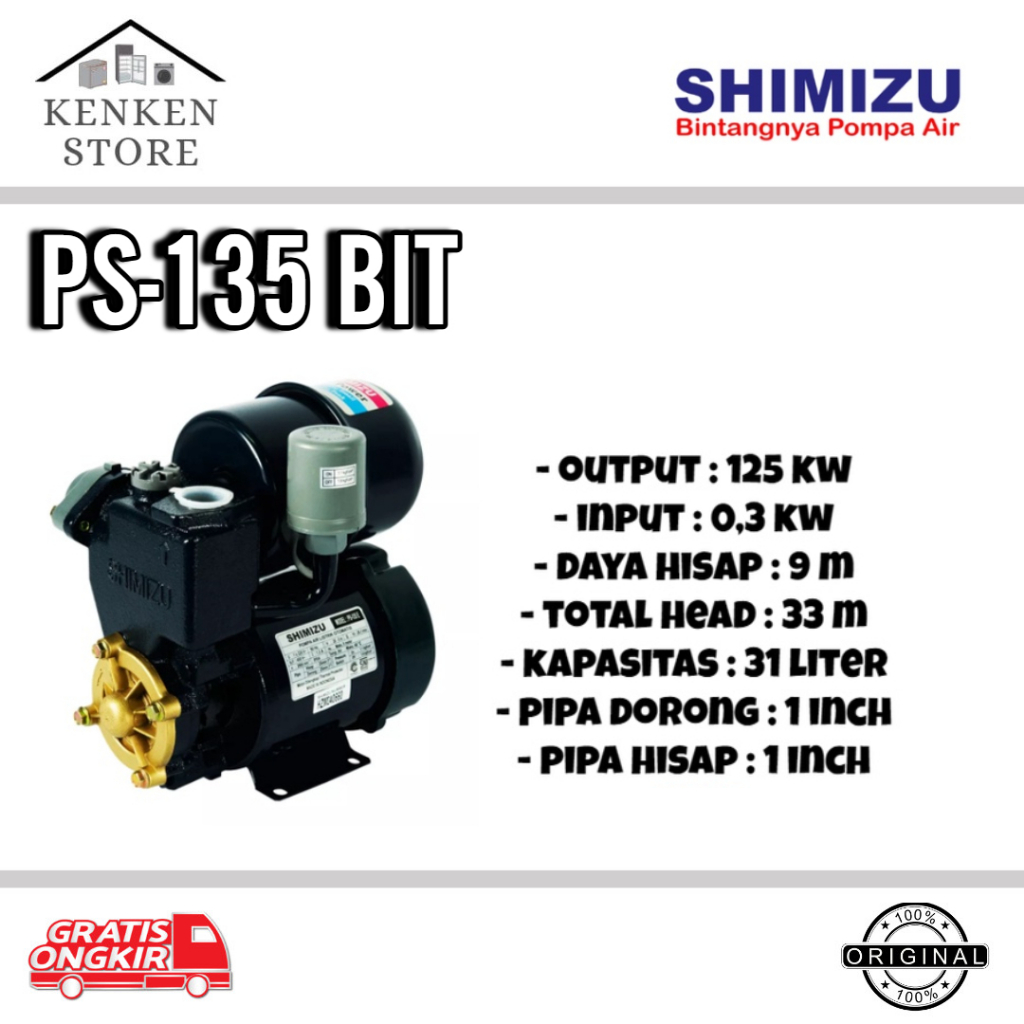Pompa Air Shimizu 135BIT Mesin Pompa Air Otomatis Sumur Dangkal