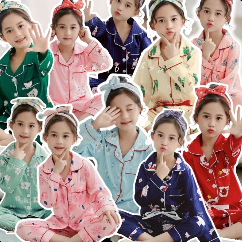Rulif Baju Tidur Anak bahan satin premium anak-anak laki perempuan lengan panjang celana panjang