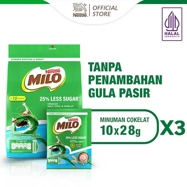 

NESTLE MILO Less Sugar Susu Cokelat Rendah Gula isi Sachet 30 x 28g