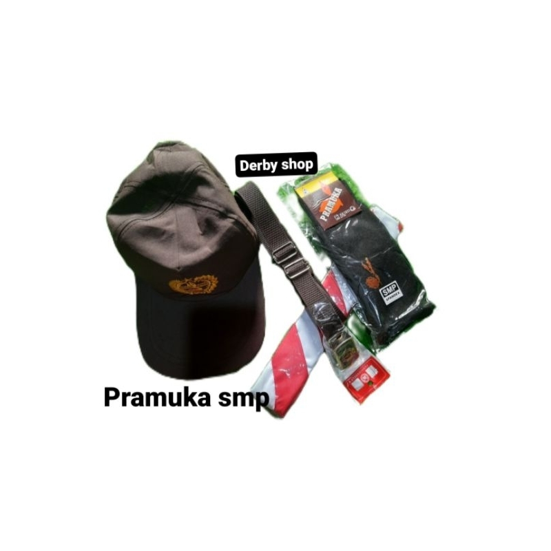 PAket hemat perlengkapan  PRAMUKA topi dasi sabuk dan kaos kaki