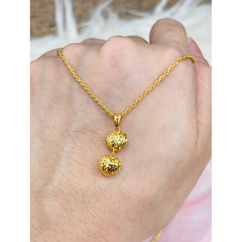 kalung with liontin love susun kristal elegant emas asli kadar 700