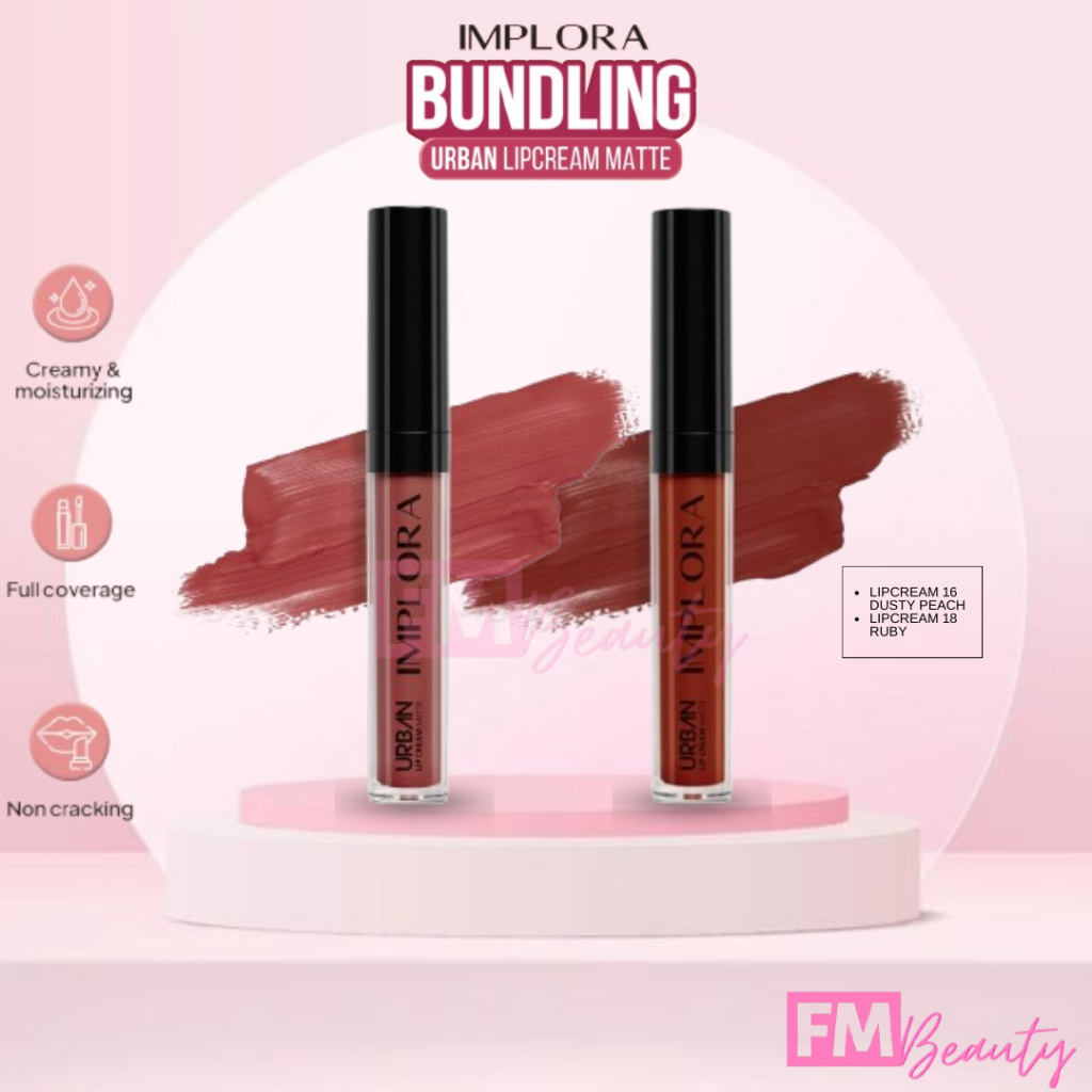 BISA COD Implora 16 Dusty Peach + 18 Ruby Paket 1 Set Ombre Urban Lipcream Matte Implora