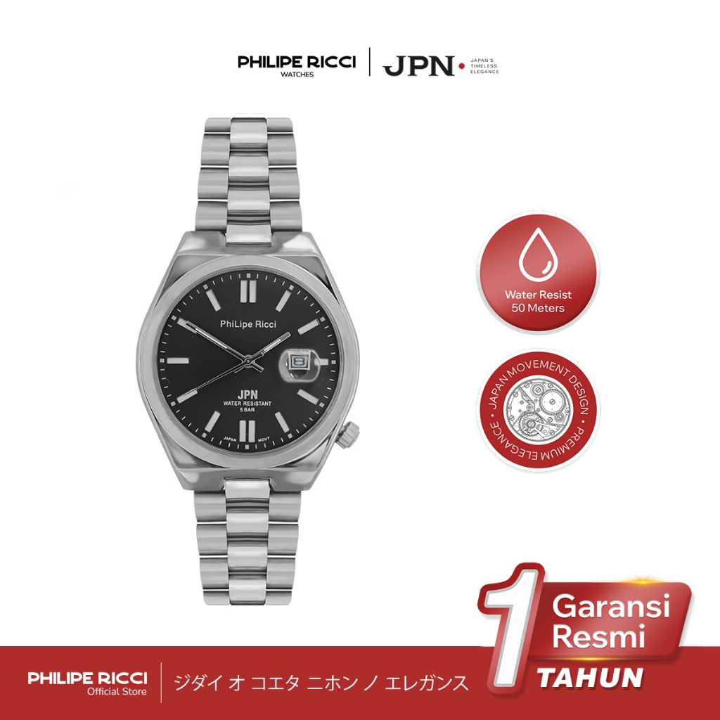 PhiLipe Ricci JPN Jam Tangan Pria Anti Air Ori Rantai Stainless Steel Terbaru 5092 Cowok Free Box