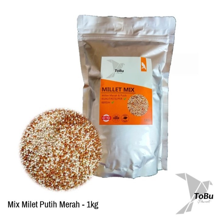 MIx Millet Putih Merah Bersih 1 kg Makanan Burung Lovebird Parkit Dll Milet