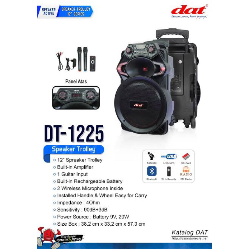 DAT SPEAKER PORTABLE 12 INCH DAT DT 1225 DAT Speaker Portable BLUETOOTH SPEAKER TROLLEY 12 inci spea