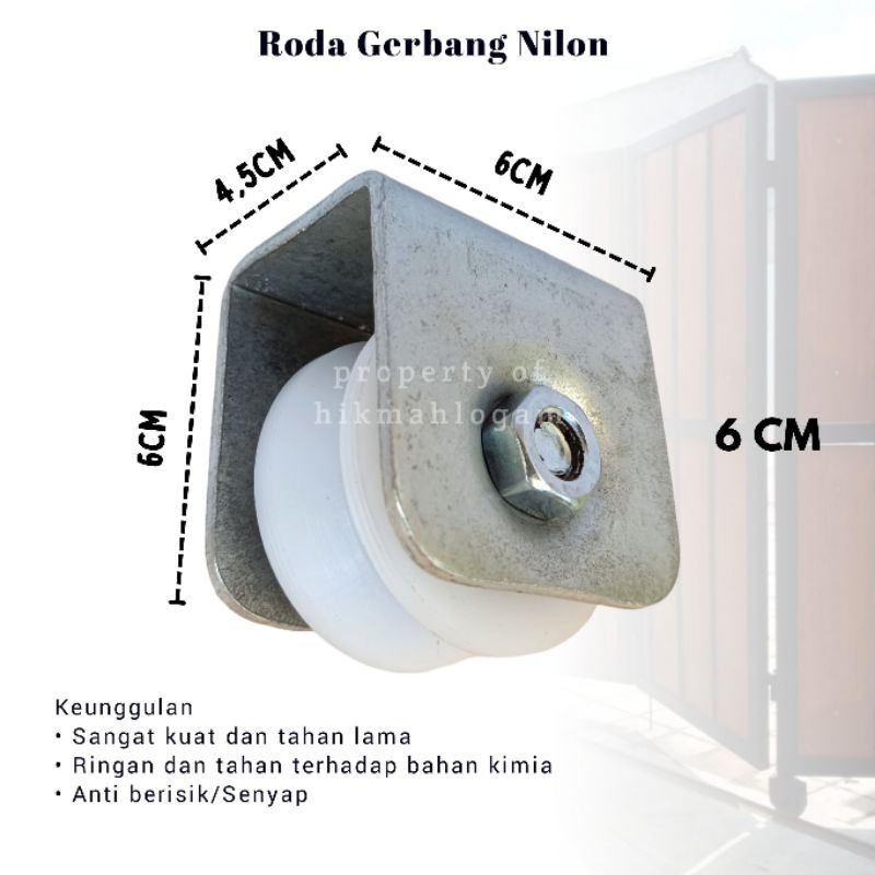 roda pagar pintu besi nylon 6cm | roda nilon anti berisik | roda stainless