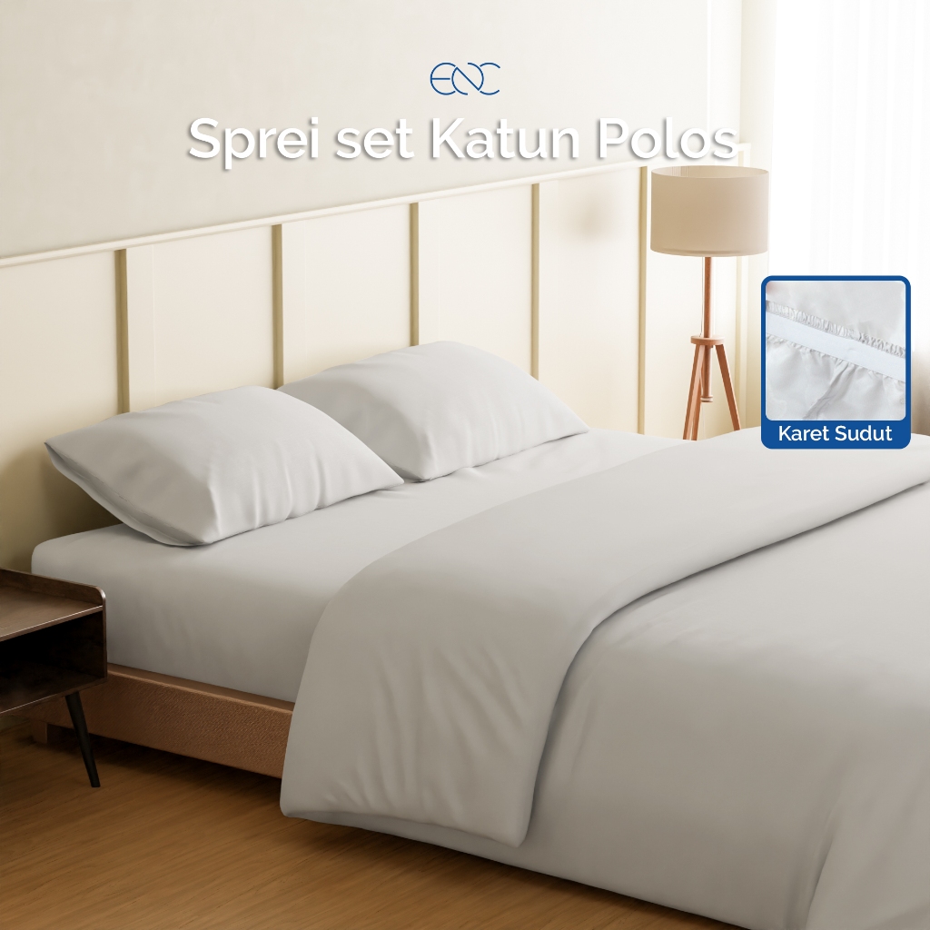 Sprei dan Bedcover Set Katun Putih Polos Hotel size 120x200 160x200 180x200 200x200 / sprei polos ho