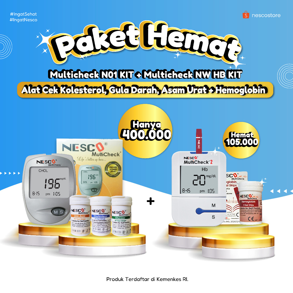 PAKET HEMAT Rp. 105.000 (Alat Multicheck 3in1 untuk GULA, KOLESTEROL, ASAM URAT + ALAT CEK HEMOGLOBI