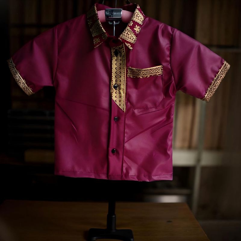 KOKO ANAK//HEM BATIK ANAK KOMBINASI POLOS TOYOBO MAROON USIA 1 SAMPAI 10 TAHUN