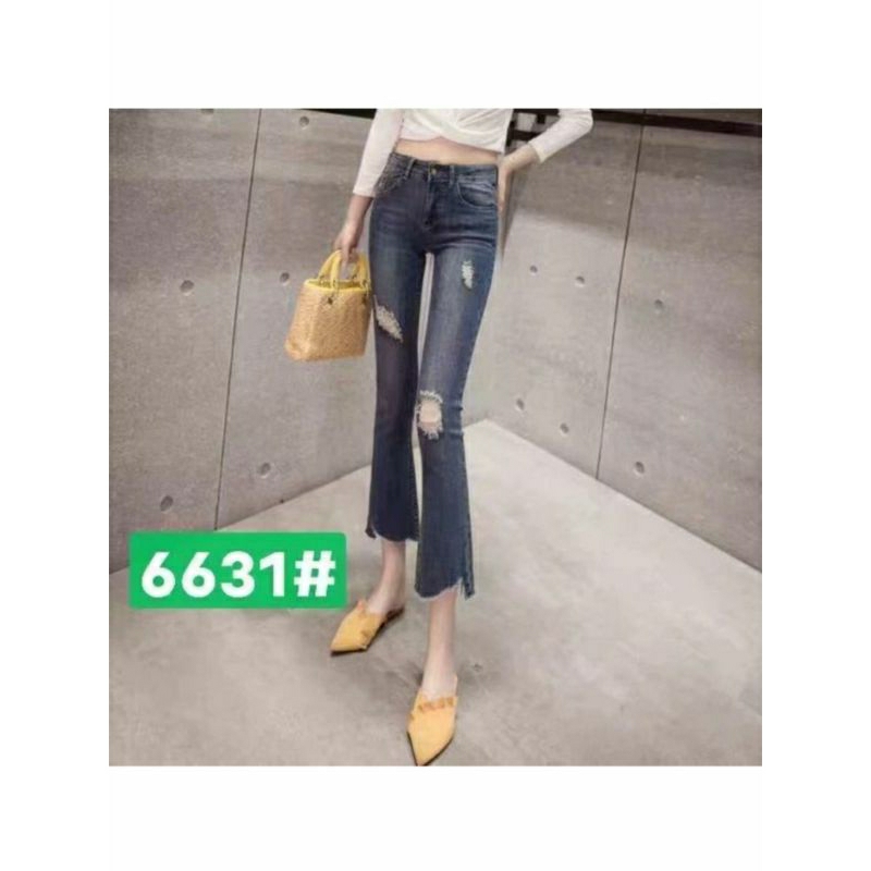 Ready celana cutbray jeans sobek import