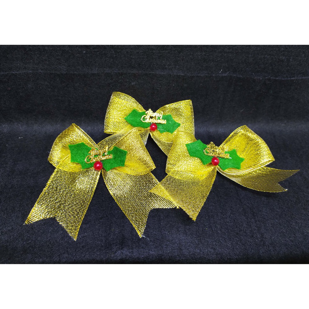 

READY STOCK 3 pcs ACC Natal Pita Bow Emas Hampers Kado Hiasan Hantaran Hiasan