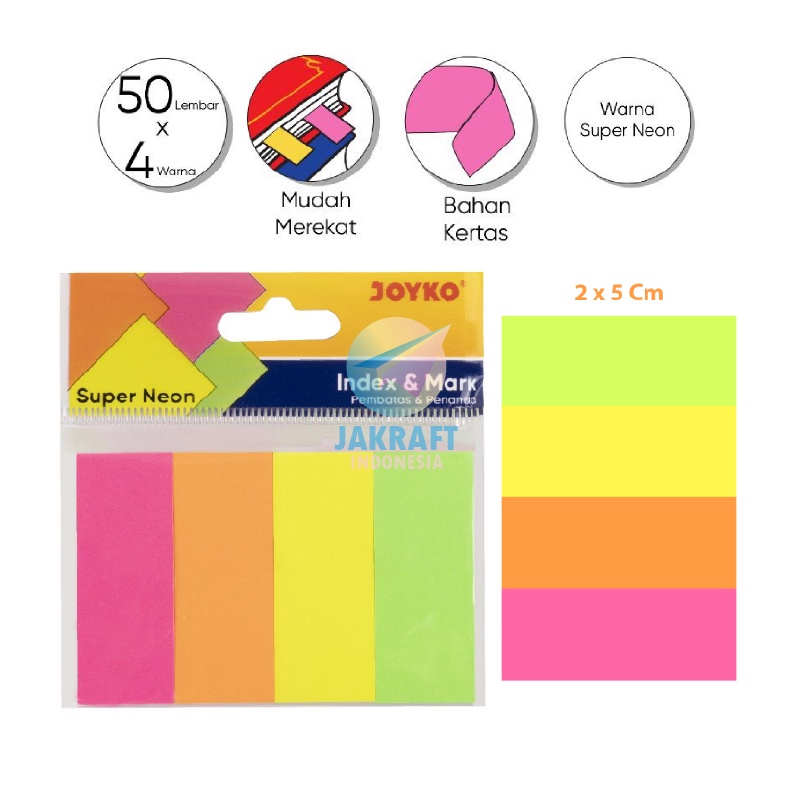 

SPESIAL 2 Pcs Index Mark JOYKO IM67 Memo Tempel Plastik Sticky Notes 4 Warna x 5 Lembar