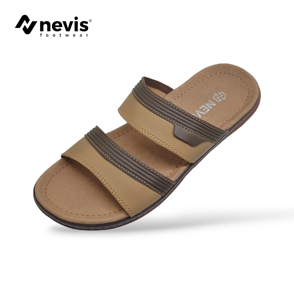 NEVIS Sandal Pria Slop Nvs 12 Sendal Kulit Casual Santai Cowok Keren Bahan Tebal