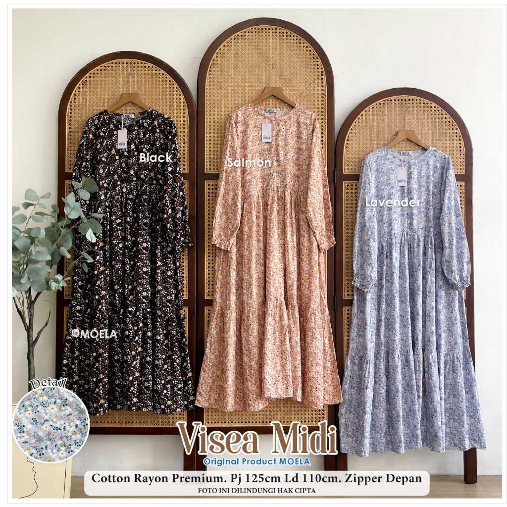 Midi dress busui full motif bunga katun rayon premium Ori Brand Moela - visea