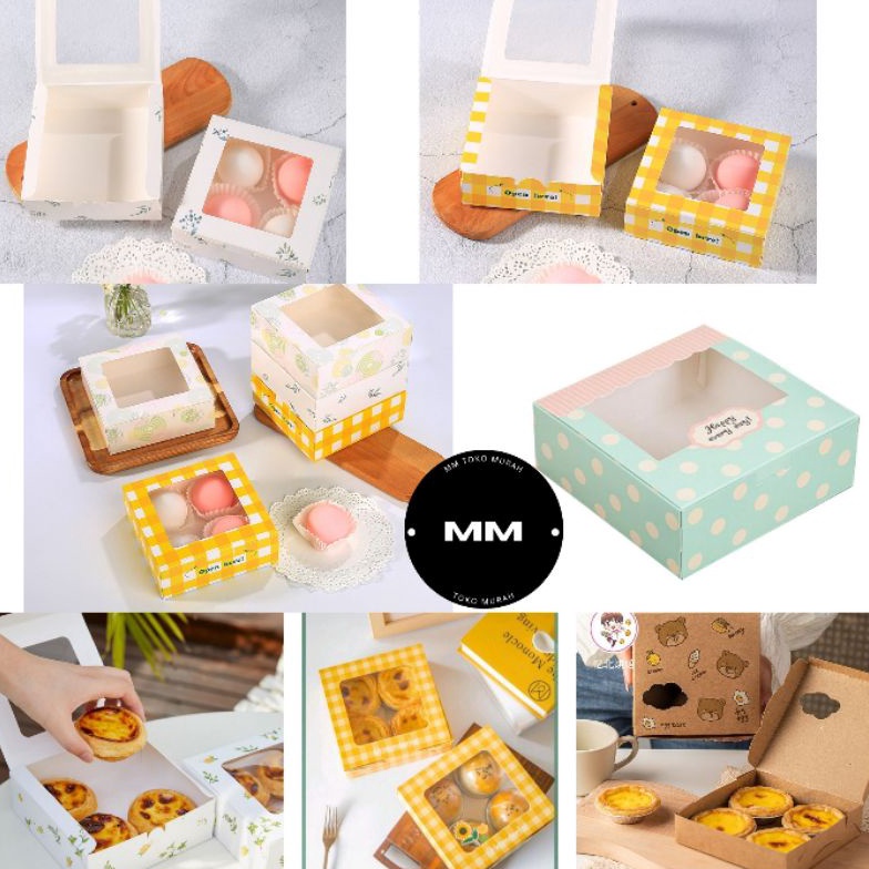 

Termurah 1pcs egg tart box kotak kue donut dessert box egg tart box pie soes