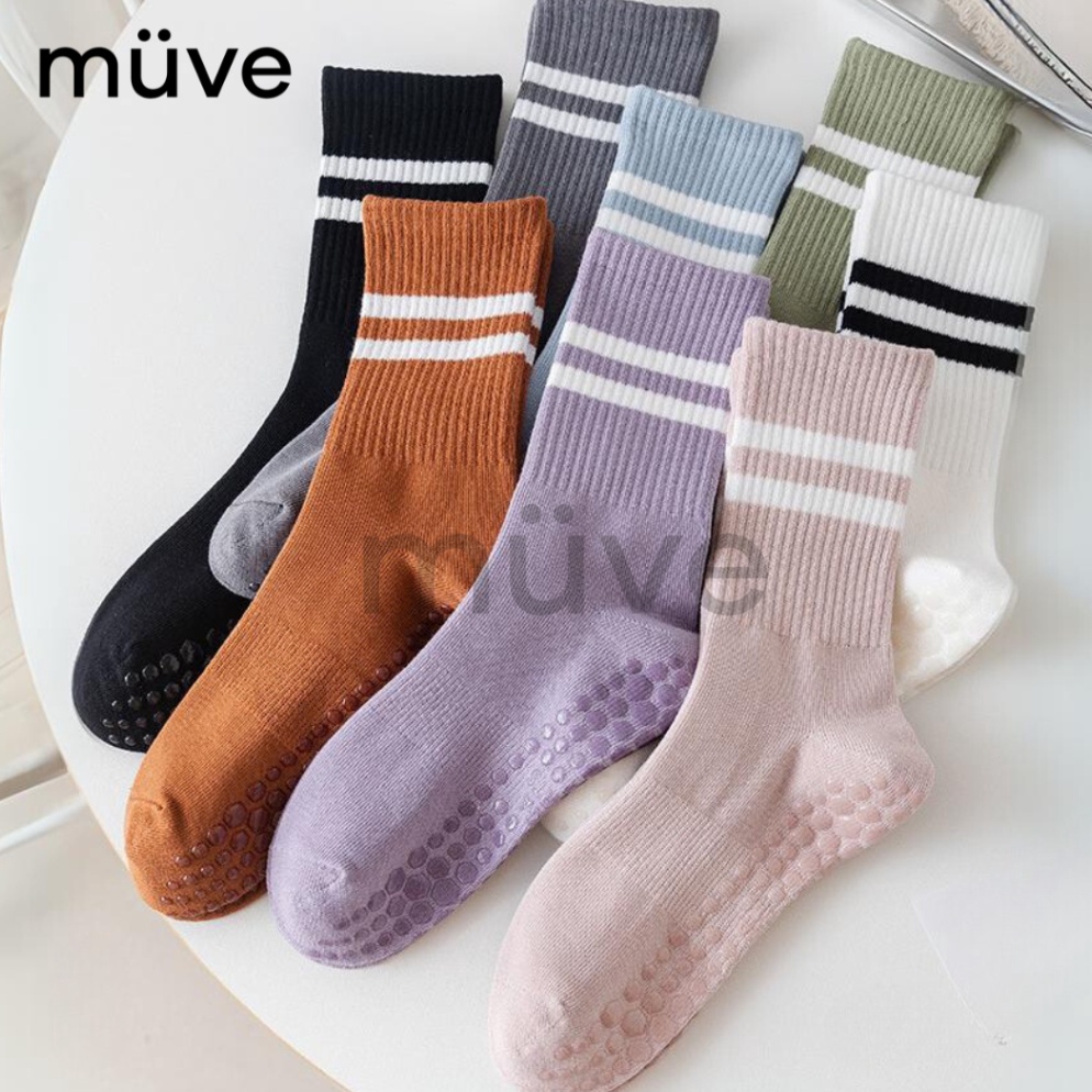 Top Produk muve Jisoo  Kaos Kaki Stripe Panjang Yoga Olahraga Non Slip  Kaus Kaki Garis Gel Anti Lic