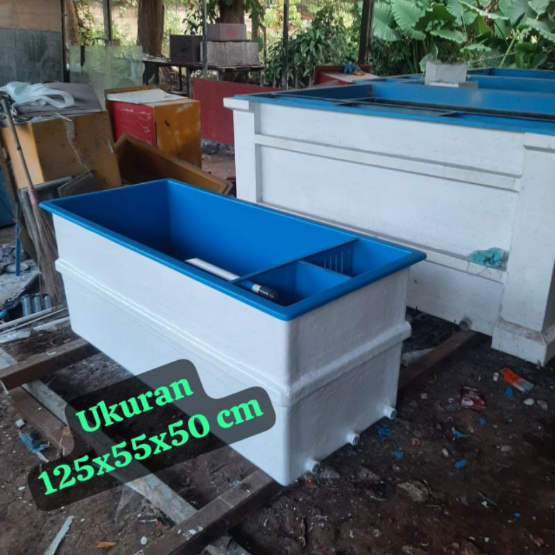 kolam ikan hias koi uk 125x55x50 cm fiber + filter samping.