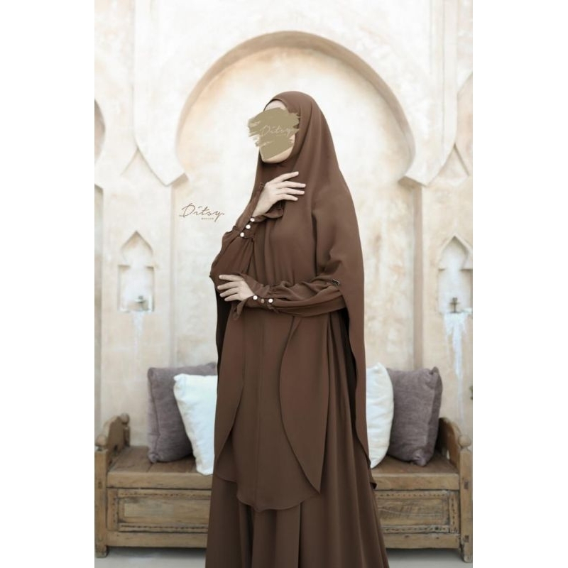 ditsy moslem Juni haala caramel reg long siap kirim