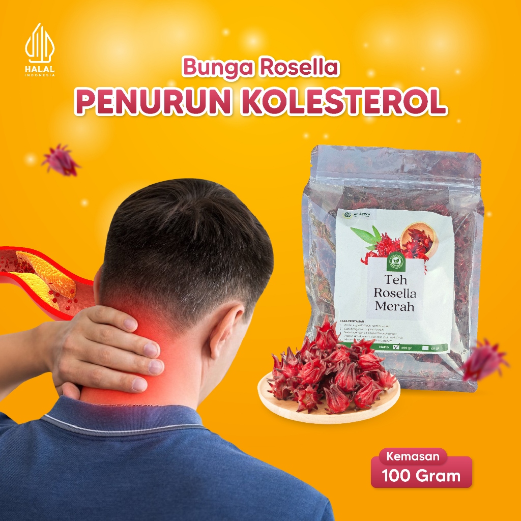 

Obat Herbal Kolesterol Teh Rosella Merah Kemasan 50 gram dan 100 gram