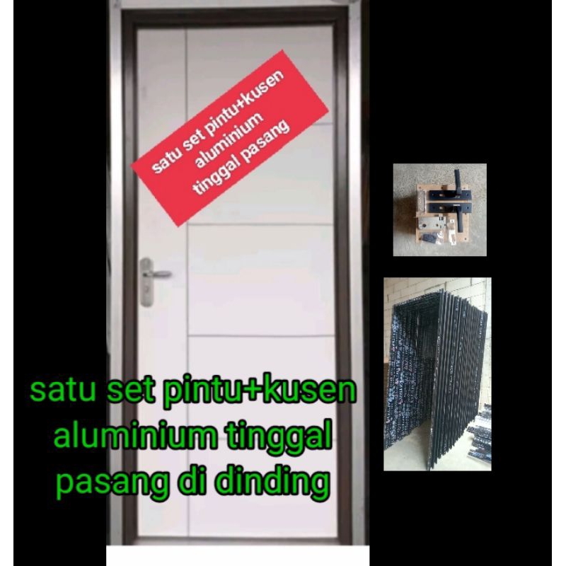 satu set pintu kayu + kusen aluminium tinggal pasang di dinding