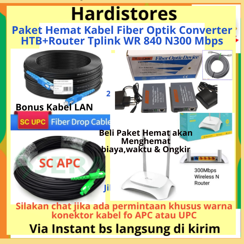 Kabel Fiber Optik Dropcore Kabel FO Precon 200 meter Bundling Converter HTB Router wifi Tplink wr 84
