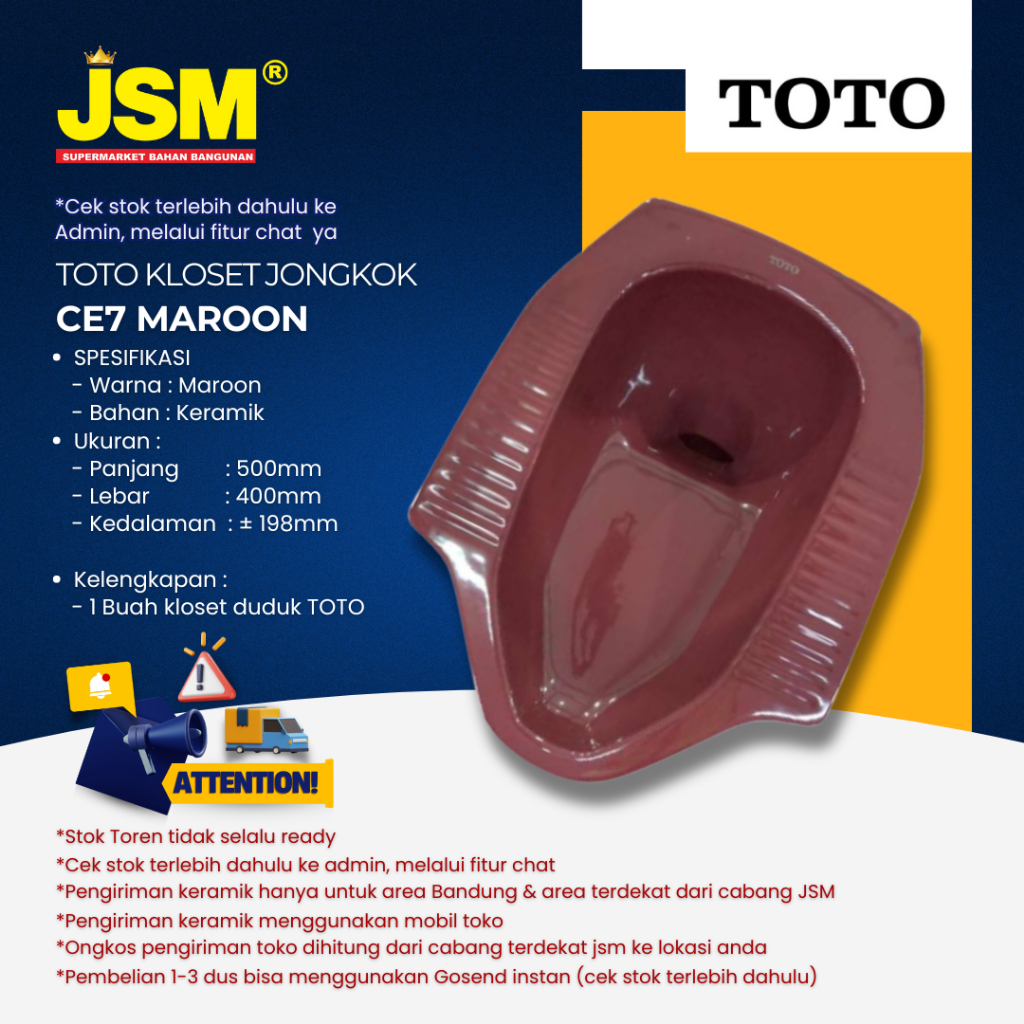 Toto WC Kloset Jongkok / Toilet Squat CE7 CE 7 Maroon - JSM Supermarket Bahan Bangunan