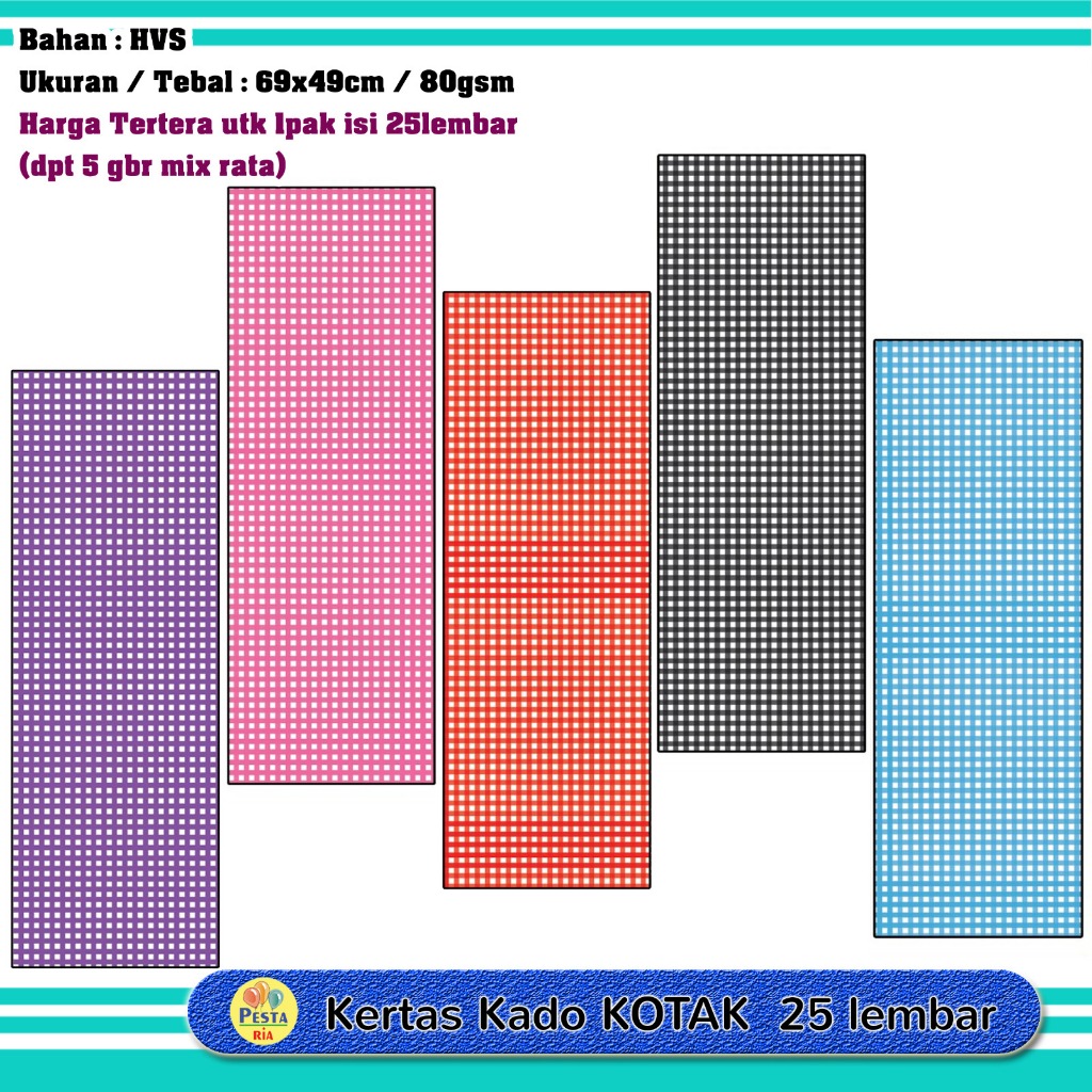

Murah!! (1Set isi 25Lmbr) Kertas Kado Motif KOTAK, Kertas kado, Bungkus kado motif Kotak-kotak
