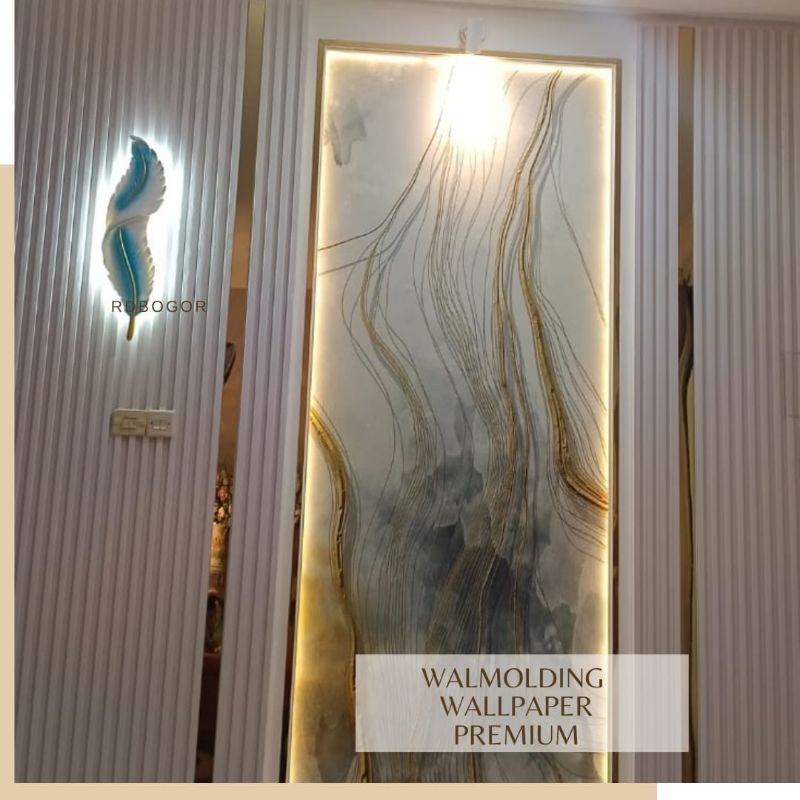Bahan Plus Jasa Pemasangan Wallmoulding + Wallpaper Premium Dekorasi Interior