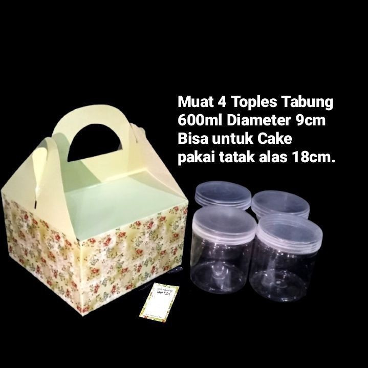 

(5 Pcs) Box Tenteng Toples 600 Ml Kotak Hempers Packaging Dus Hadiah Kado Free Tag 19x19x11 Cm