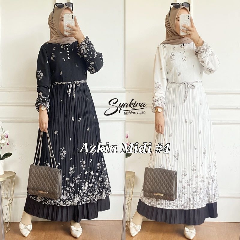 Azkia midi dress gamis motif ceruty premium original syakira