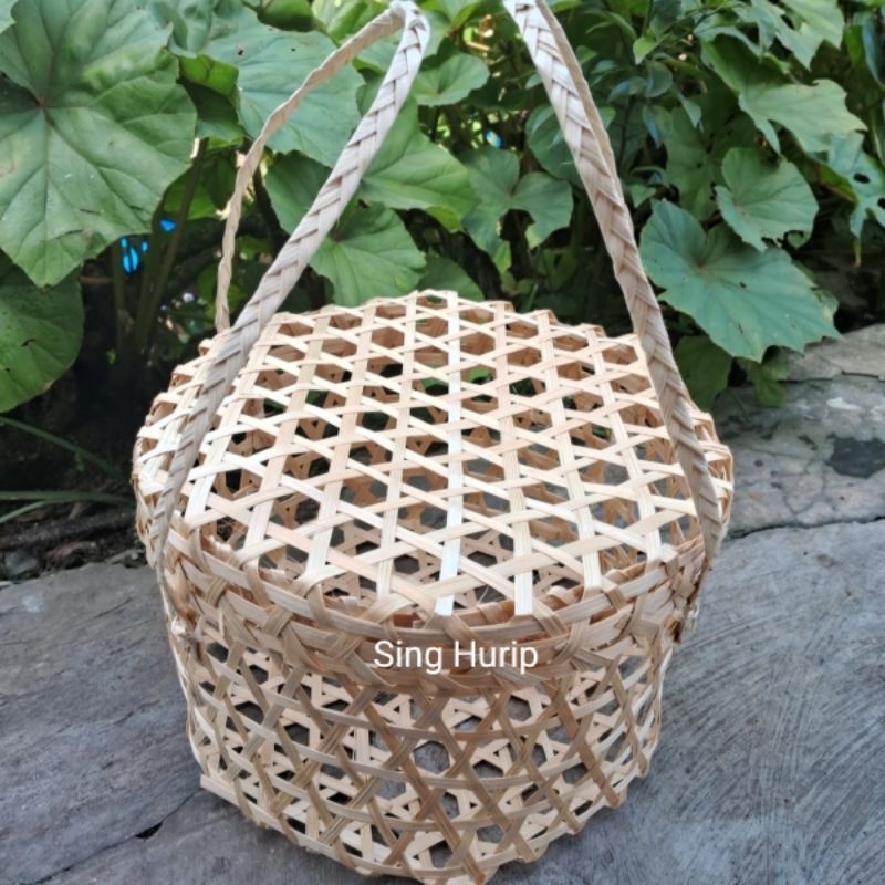 TAS KERANJANG ANYAMAN BAMBU BULAT TUTUP - TAS BUAH - TAS TELUR - TAS HAMPERS - TAS PARSEL