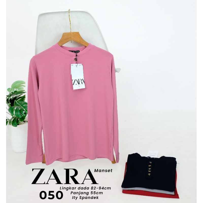 Kaos Manset Atasan Wanita Zara Lengan panjang Bahan Spandek