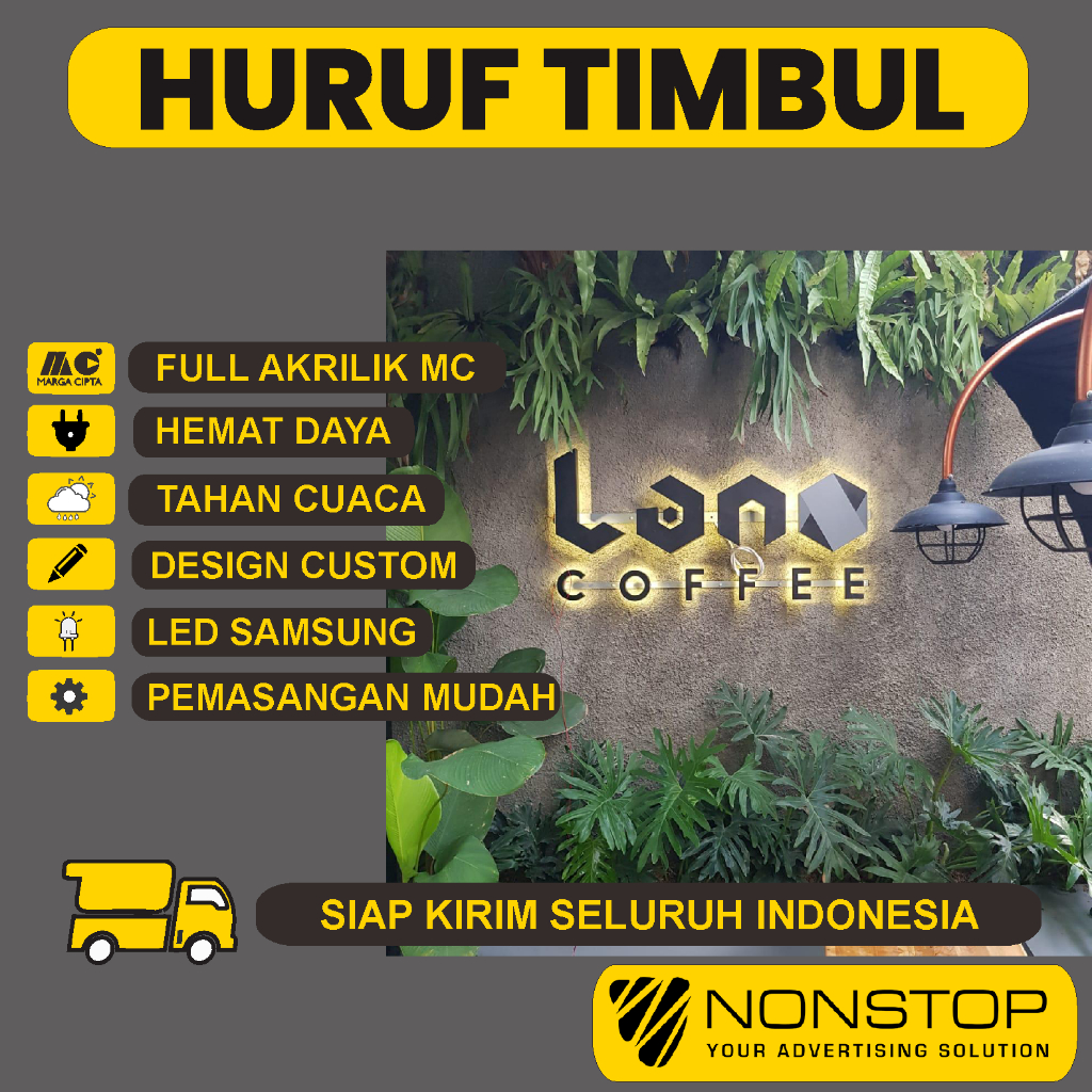 Huruf Timbul Logo Custom Cafe Resto Usaha UMKM Murah LED Samsung Huruf Timbul Akrilik