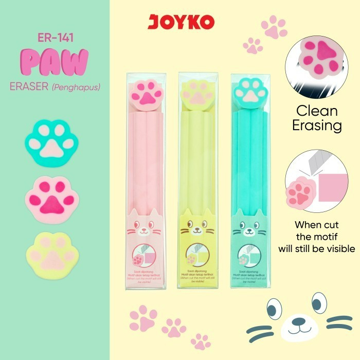 

❤️H2O❤️ Penghapus Fancy Lucu JOYKO ER-141 Model Paw Animal Seamless Pencil Eraser Berkualitas Bersih (1 Pcs)