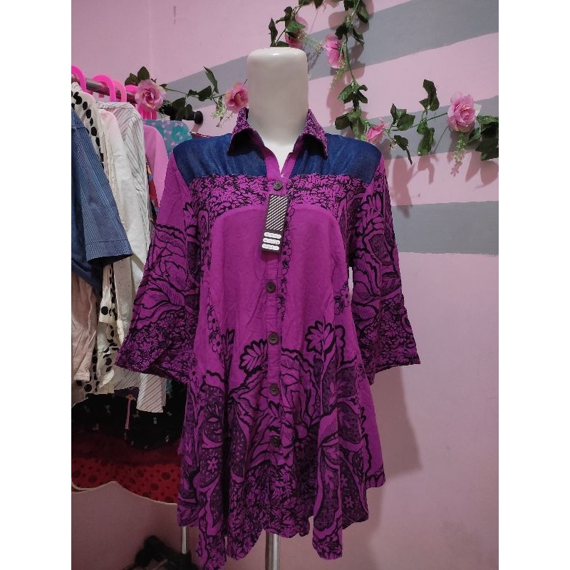 preloved blouse wanita bahan rayon motif batik