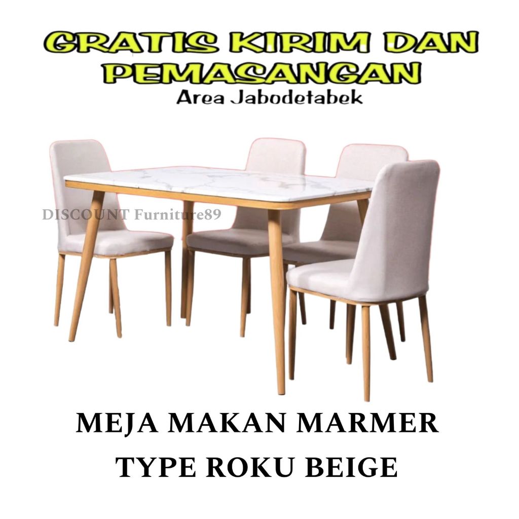 Meja Makan Minimalis Top Meja Marmer Rangka Besi 4 Kursi dan 6 Kursi
