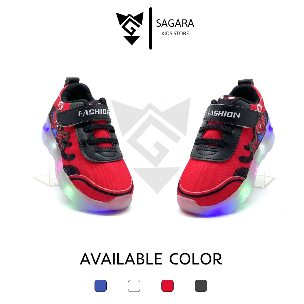 NEW Setyawan Bros - Sepatu Sneakers Anak Laki-laki Karakter Spider Model Lampu Led  1-6 TAHUN