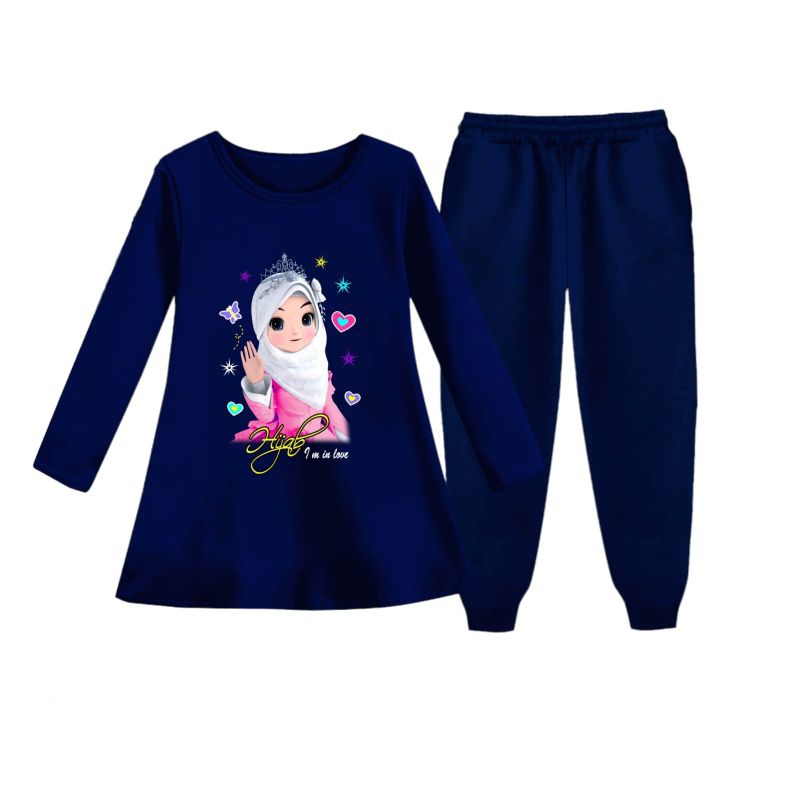 setelan tunik anak motif/set tunik muslim anak kartun lucu usia 6-13 tahun