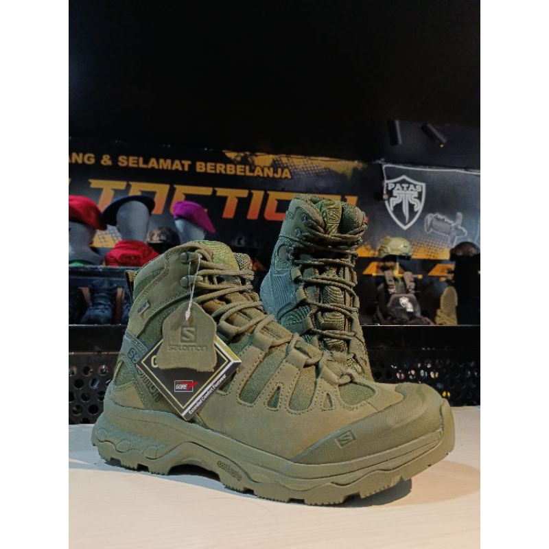 PATAS SALOMON GREEN Sepatu Tactical Mid 6 Inci Waterproof GoreTex Pria Outdoor Hiking Hijau Anti Sli