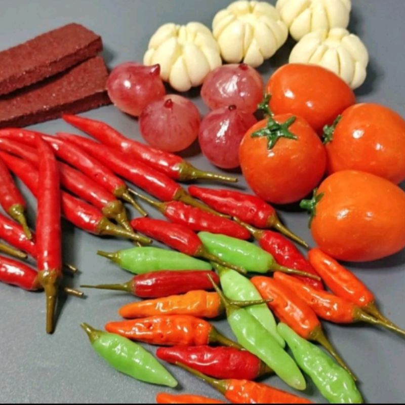 

jual Replika/palsu bahan-bahan sambal pedas 100% bahan aman / paket lengkap / mainan edukasi / mainan anak2 / display
