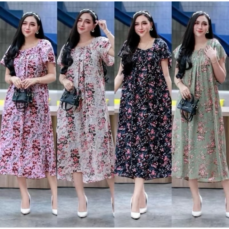 Daster rayon motif bunga/Dres fuji jumbo ld130cm Busui