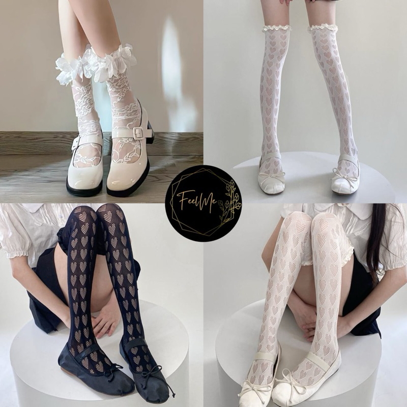 Feelme KK-285 Kaos Kaki lolita Bunga Love | Lolita Socks Flowers | Harajuku Y2K Lolita Style Wedding