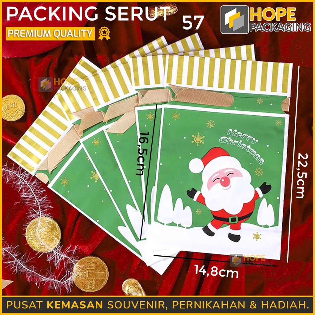 

MURAH MERIAH Harga 5 Pcs Kemasan Plastik Pita Serut Natal Kantong Plastik Merry Christmas Packing Pita Serut Natal Souvenir Cookies Pouch Serut Natal Plastik Bingkisan Permen