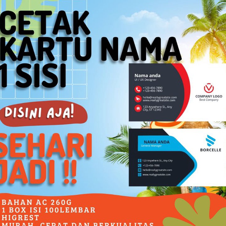 

KI3 CETAK KARTU NAMA 1 sisi 1box isi 1lembar