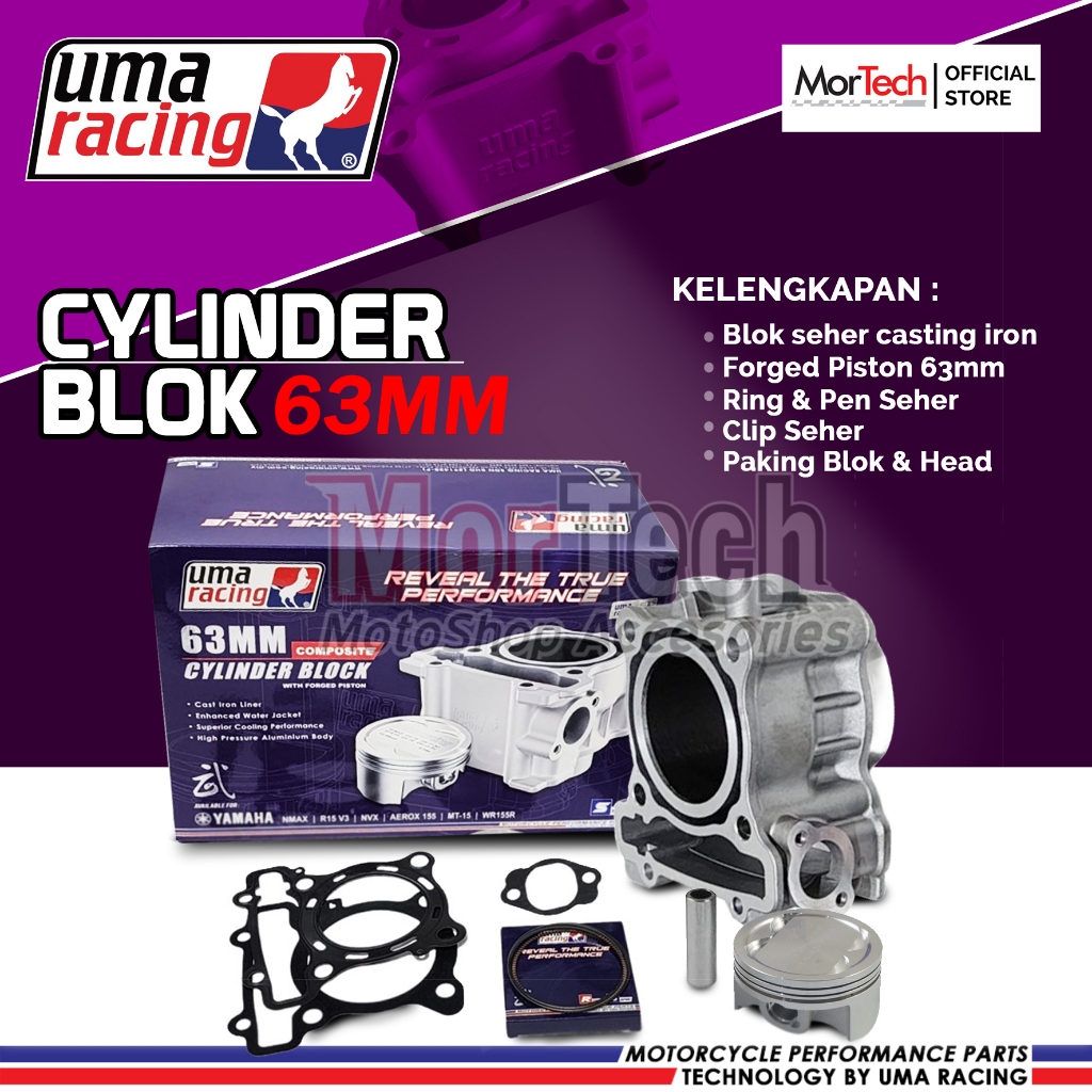 Uma Racing Forged Piston Cylinder Blok Bore Up Mesin Casting Iron 63mm Pen 14 [up to 180cc]  For Nma