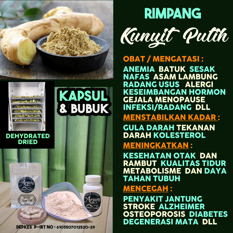 

Dehydrated Dried Bubuk & Kapsul Kunyit Putih Obat Anemia Keseimbangan Hormon Gejala Menopause Asam Lambung Sesak Nafas Hipertensi Kolesterol Diabetes Kesehatan Otak DLL Herbal Alami